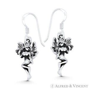 Winged Pixie / Fairy / Nymph Earrings in Oxidized .925 Sterling Silver